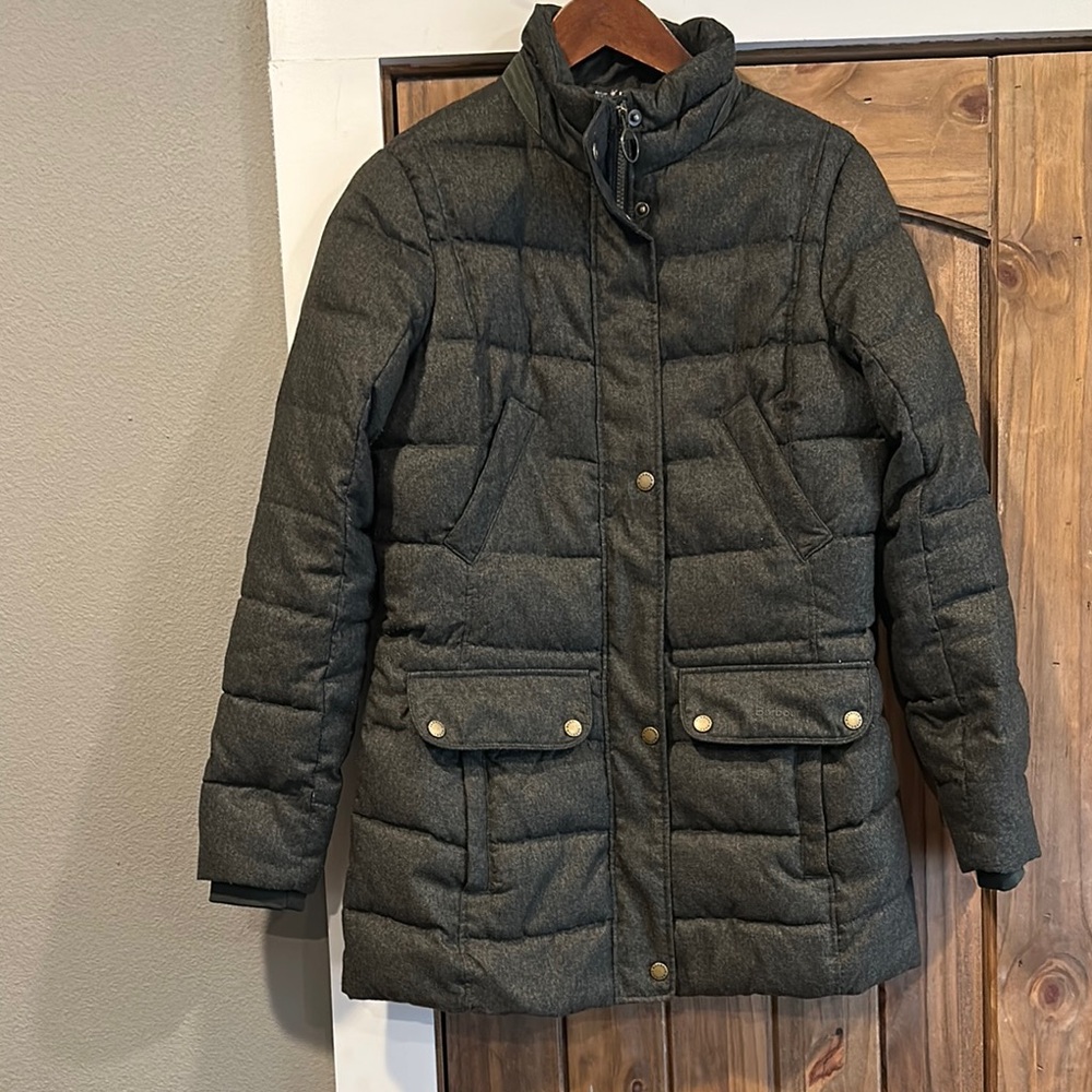 Barbour Dark Gray Green Quilted Puffer Coat